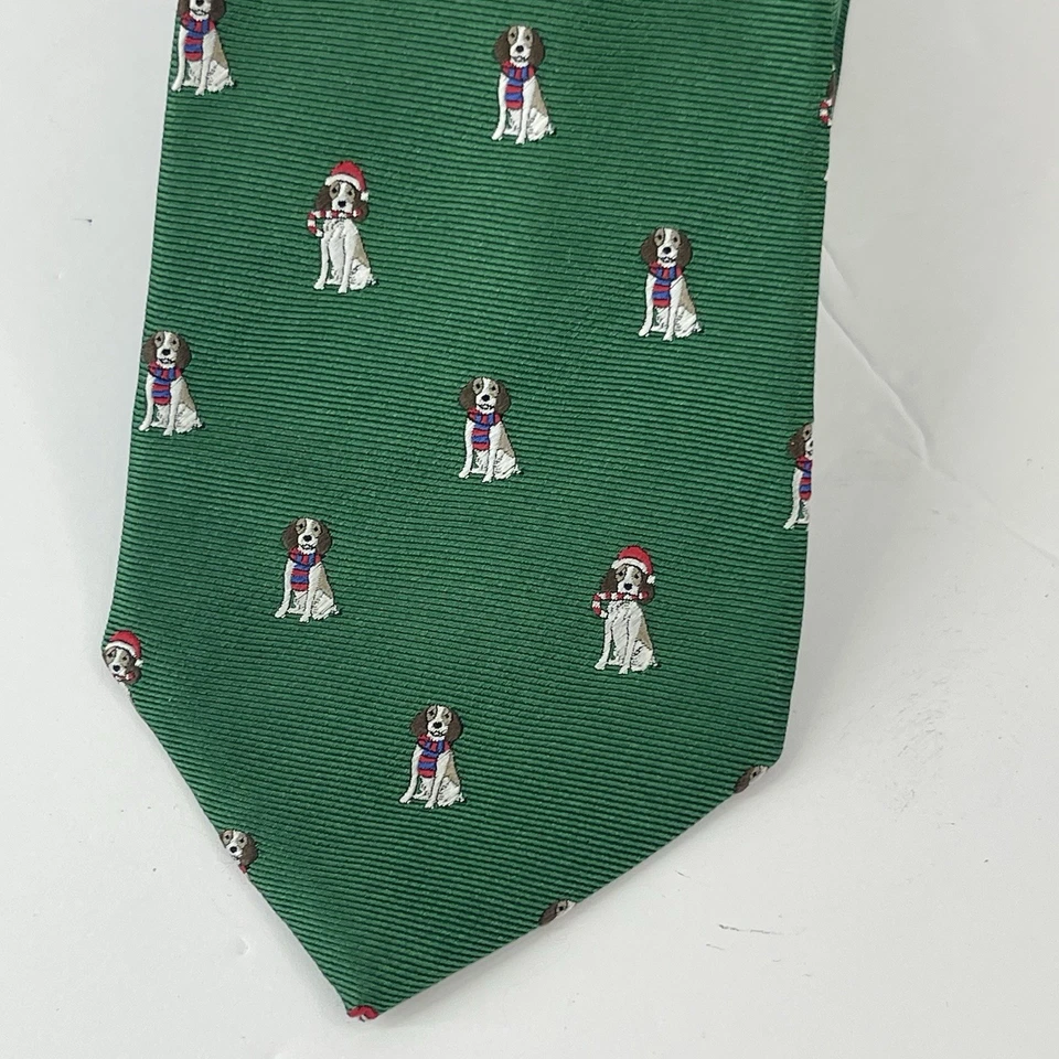 Corbata de Navidad 100 % seda perro Papá Noel sombrero bufanda verde ajustada 3” x 60” Preppy clásico Foto 2 de 4