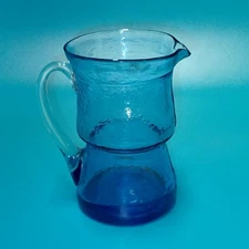 Hand Blown Cobalt Blue 4" Glass Pitcher Applied Handle Pilgrim Art Creamer Syrup