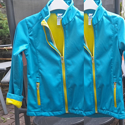 Kaufland Kinder Softshelljacke Blau/Gelb Gr. 134 Fleece-Futter Reißverschluss