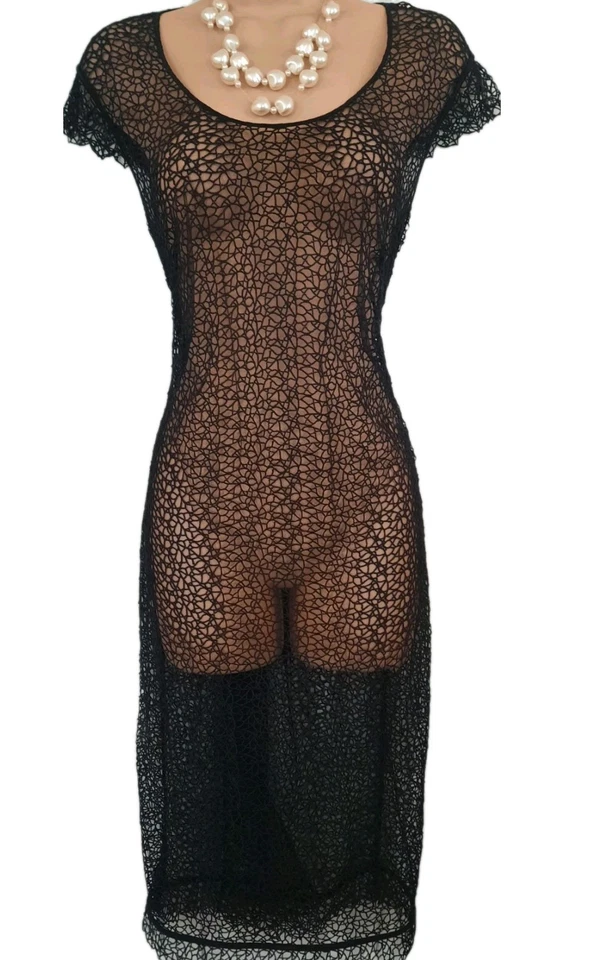 Vestido transparente La Perla negro macramé 42 It 10 Reino Unido Estados Unidos 6 Foto 2 de 4