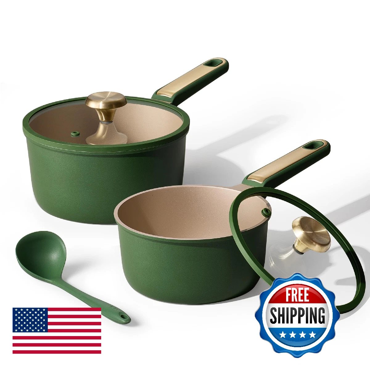 CAROTE 2QT & 2.5QT Sauce Pan Sets with Lid & Ladle Cooking Pots Nonstick Saucepa