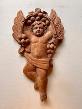 Vtg Hand Carved Wood Cherub Angel 16  Tall Wall Hanging Folk art