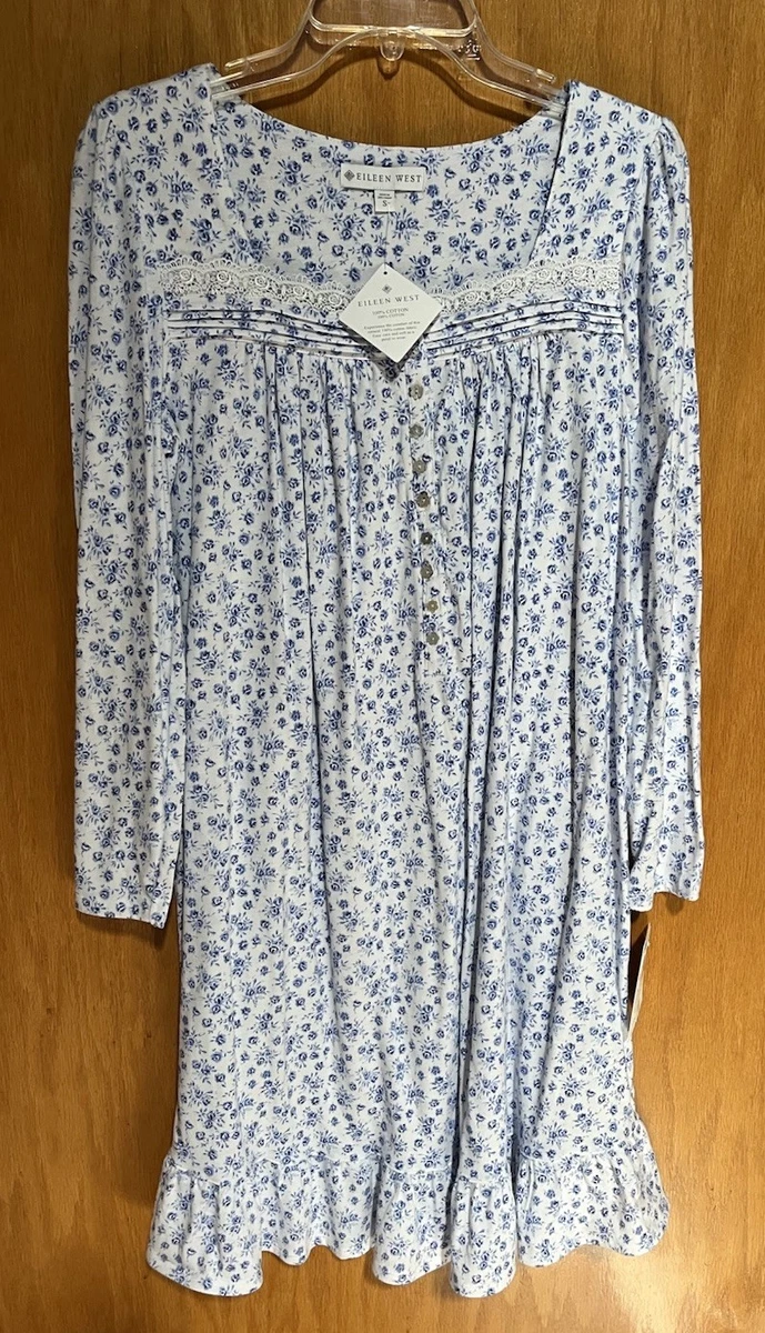 Camicia Da Notte Eileen West Lunga Balletto – Bianco/acqua Floreale – Cotone 100% – Taglia S - 4