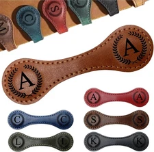 Personalized Magnetic Leather Bookmarks with Initial, 26 Letters small, Brown 