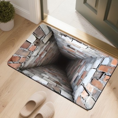1pc Flannel Door Mat Featuring 3D Optical Illusion Design Deep Rectangular Mat  