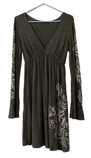 CRIMSON IVY Women's Gray Dress Boho Flared Sleeve Elastic Waist Stretch Size S