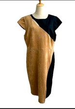 New York & Company XXL Colorblock Faux Suede Pencil Dress Black/Camel Soft Lined