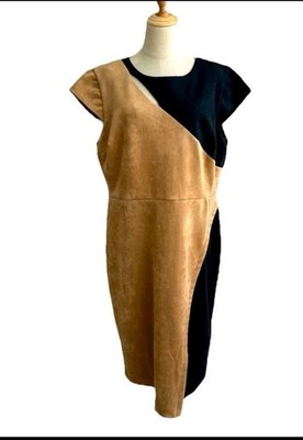NY & Company XXL Colorblock Faux Suede Pencil Dress Black/Camel Lined Two Toned