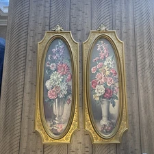 Vintage Gold SYROCO Cecil Rubio Floral Hanging Wall Pictures 8”x 22.5” Lot 2