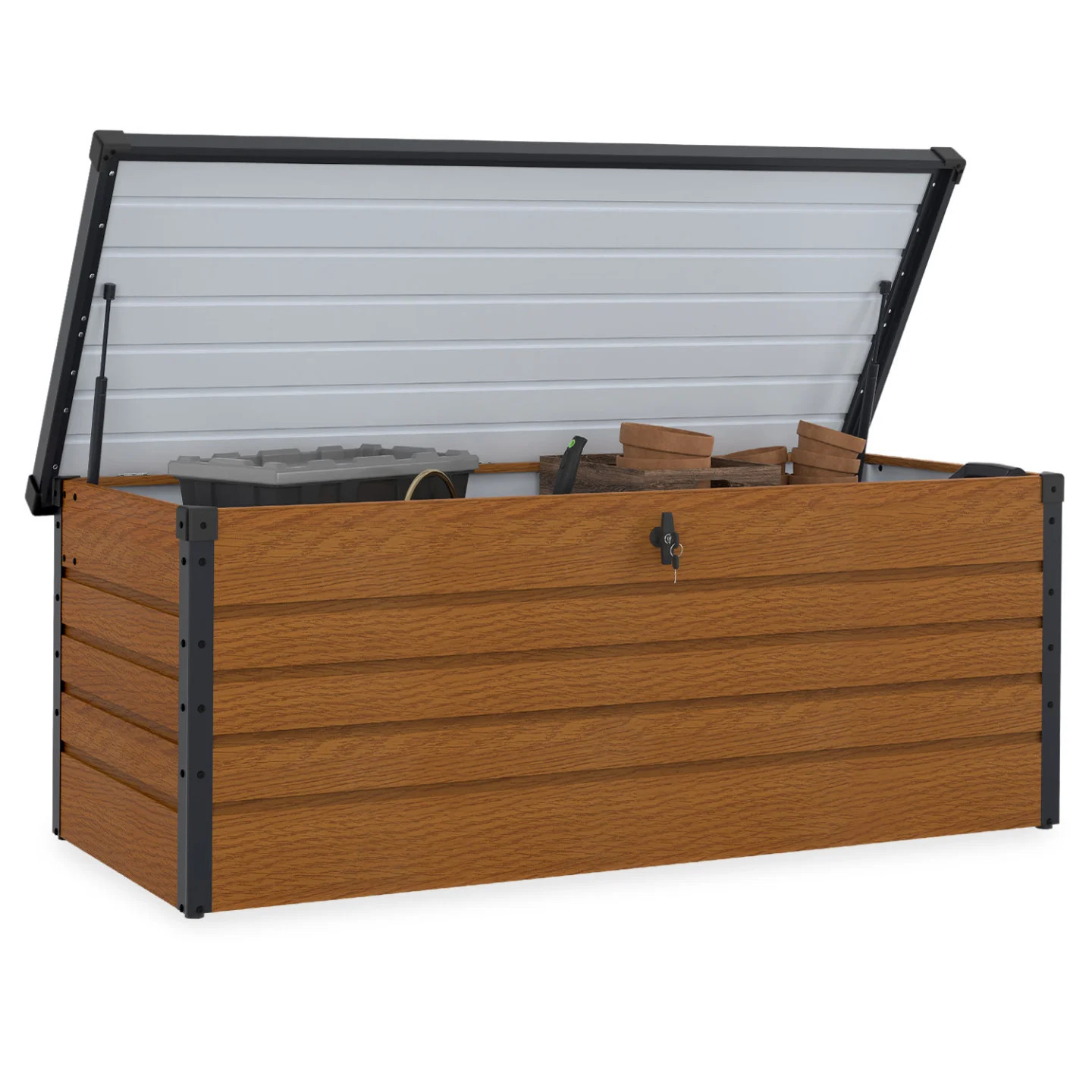 Coffre de rangement de jardin 165x70cm gris effet bois pour terrasse