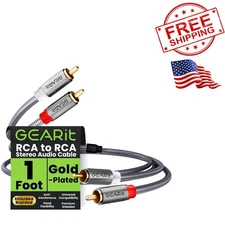 RCA Cable 1FT 2RCA Male to 2RCA Male Stereo Audio Cables Shielded Braided RCA...