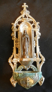 Vintage Religious Holy Water Font Bentier Made in France Art Noveau Mary