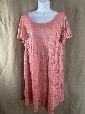Lane Bryant Pink Lined Lace overlay Knee Length Dress Short Sleeve size  14/16