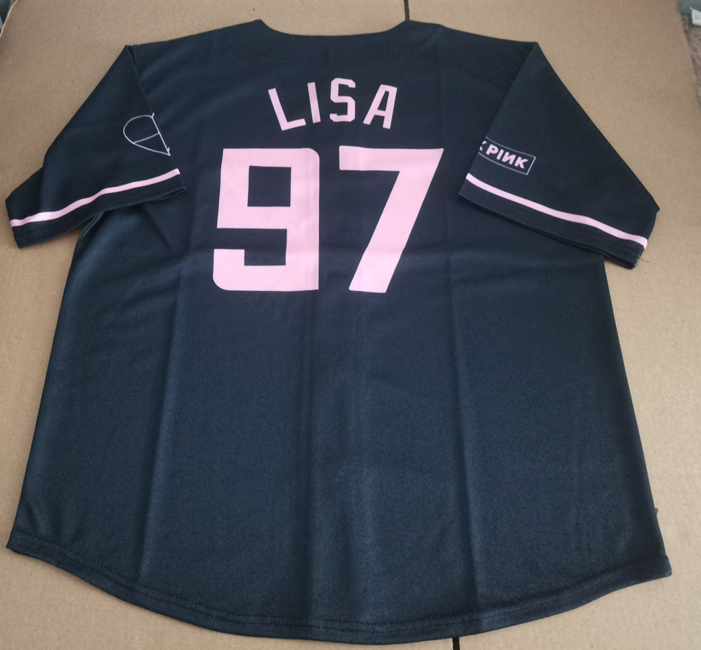 Kpop Blackpink Baseball Shirt - Schwarz-Rosa Mit V-Ausschnitt