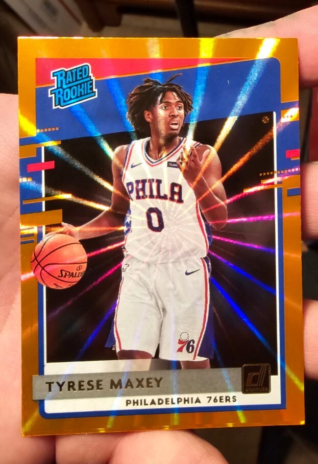 2020-21 Donruss Tyrese Maxey Orange Holo Laser Rated Rookie RC #211 76ers