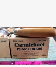 Vintage Carmichael USA PEAR CORERS Wood Knife Tool 1 Dozen Box LOT OF 12
