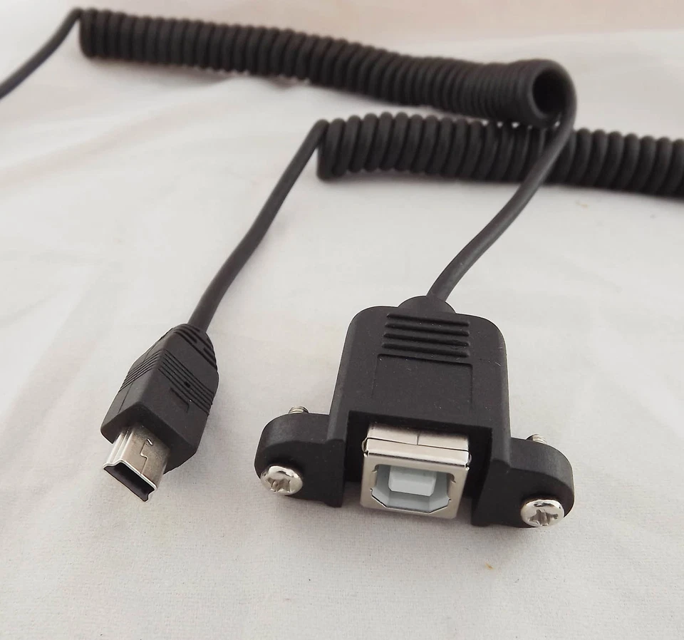 10x USB 2.0 B Female Panel Mount To Mini USB 5 Pin Male Coiled Spiral Wire Cable - Image 4 of 4