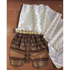 Thai Traditional Wedding Dress Cloth Skirt Top For Kids Not include jewer cream