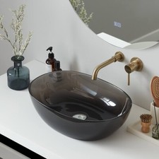 Oval Bathroom Tempered Glass Vessel Sink Vanity Above Counter Top Mount Basin