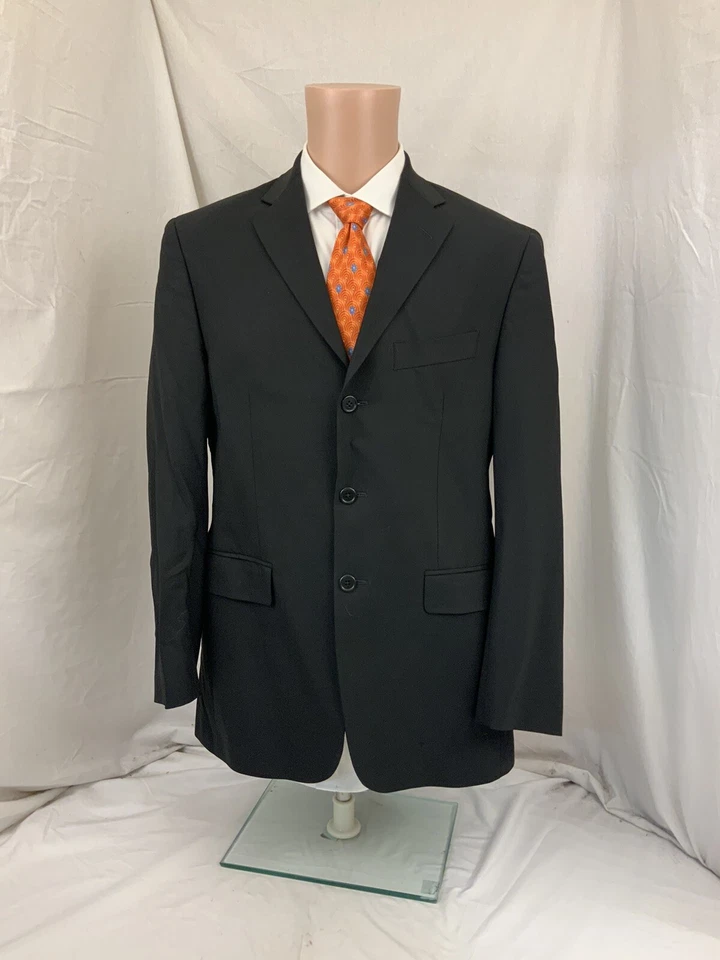 Chaqueta de Traje Barneys New York 40R Negra Lana Elastizada 3 Btn Italia YGI V1-632 Foto 2 de 4