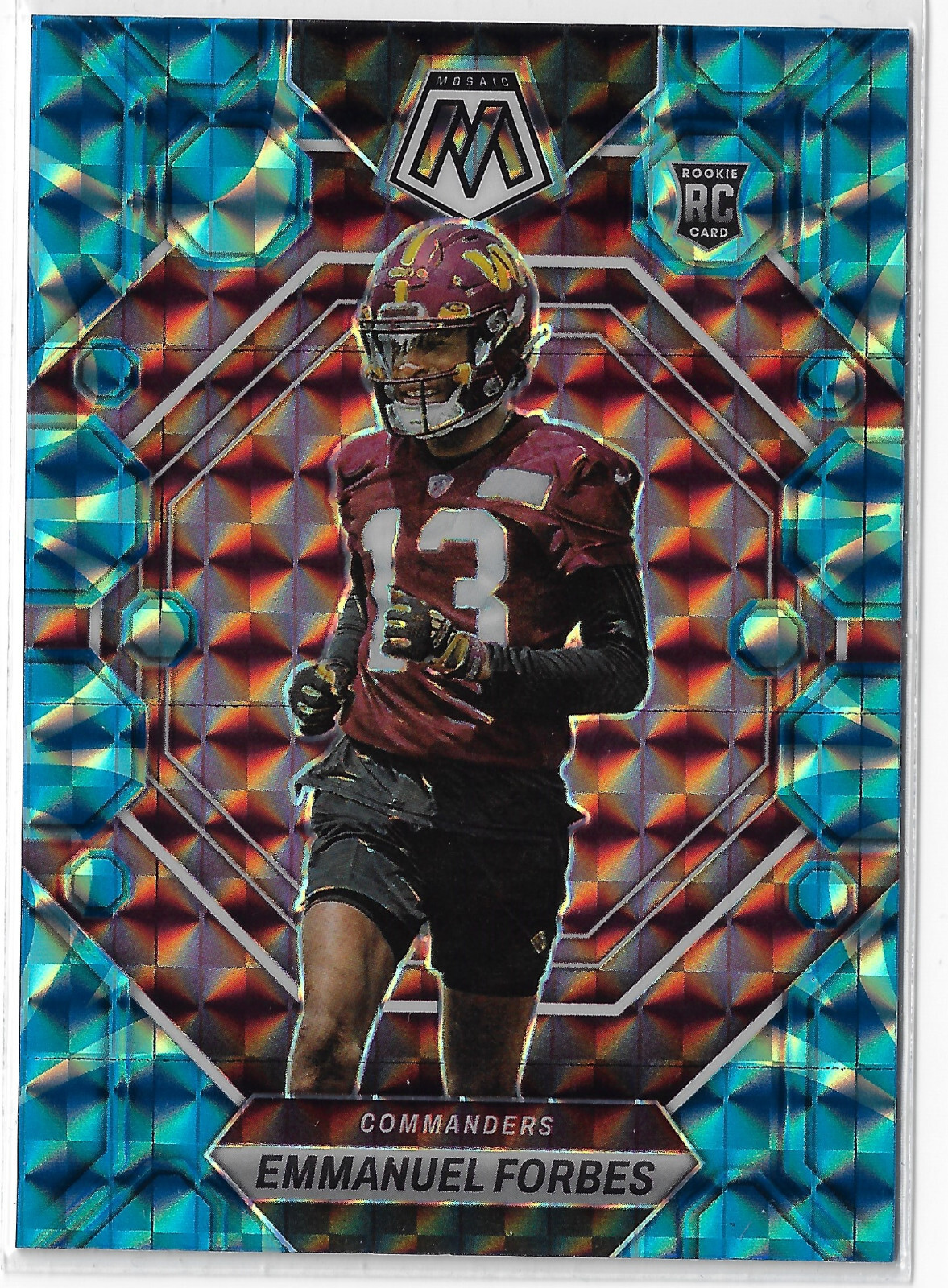 2023 Panini Mosaic Emmanuel Forbes Reactive Blue Prizm RC #319 Commanders Rookie