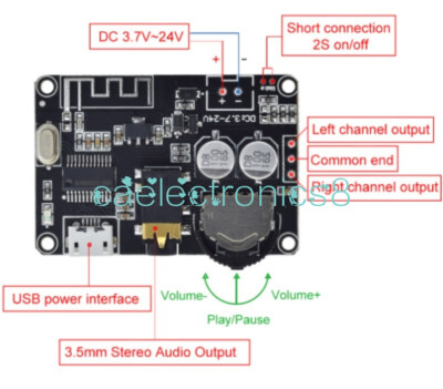 DC 3.7-24V Bluetooth 5.0 Wireless Audio Receiver Decoders Stereo Audio Adapter C