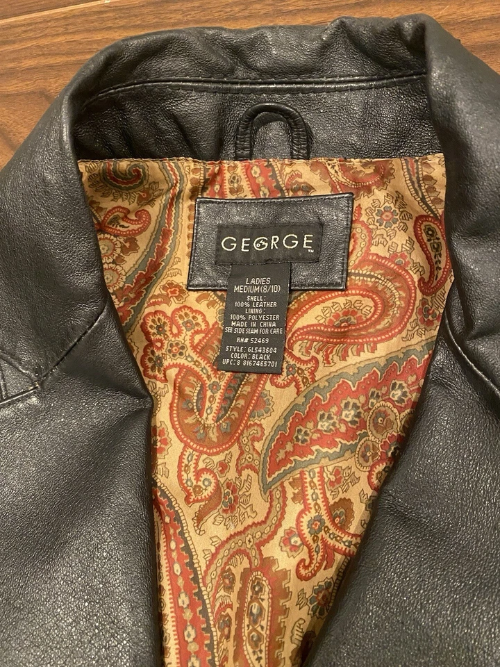 Куртка George из натуральной кожи на пуговицах спереди черная размер средний 8-10 черная пейсли - Изображение 2 из 4