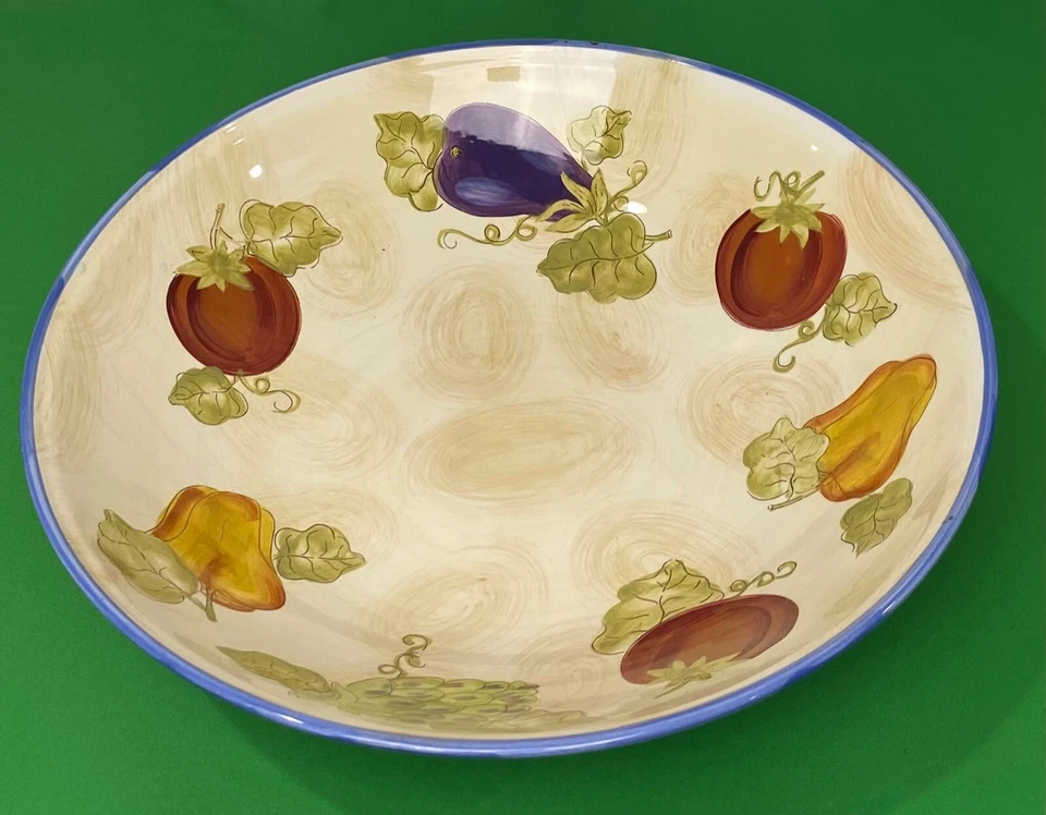 "Cuenco para servir pasta/verduras pintado a mano extra grande Laurie Gates Sonoma 15""" Foto 4 de 4