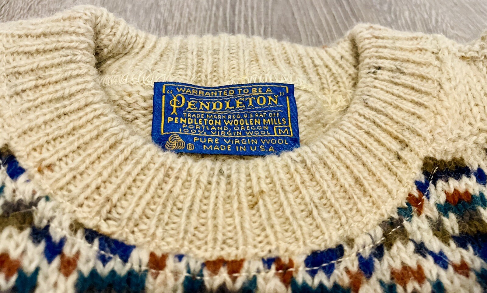 VTG Pendleton Cream Patterned Cable Knit Wool Swe… - image 3