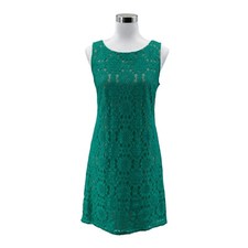 Eliza J Shift Dress Womens Size 6 Green Eyelet Lace Overlay Sleeveless Back Zip
