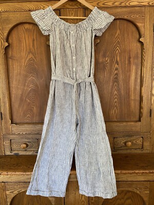 Seven 7 for All Mankind girls youth kids XL blue white stripe jumpsuit belted