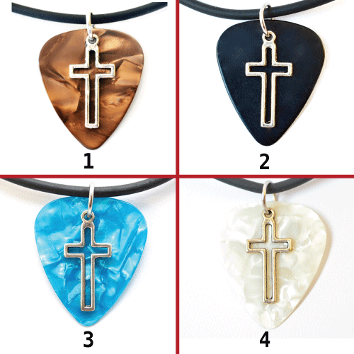 Collana Plettro Chitarra Ciondolo Simbolo Croce Aperta--Vari Colori - Foto 1 di 7