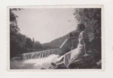 Pretty Cute Young Woman Charming Attractive Lady Girl at the Waterfall Old Photo