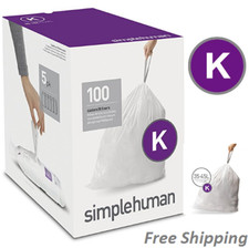 simplehuman Code K Custom Fit Liners, Trash Bags, 35-45 Liter / 9-12 Gallon, 100