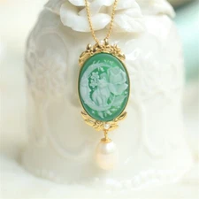 Vintage Cameo Moon &Cat Pendant/Brooch 925 Silver W/Gold Plated Vintage Necklace