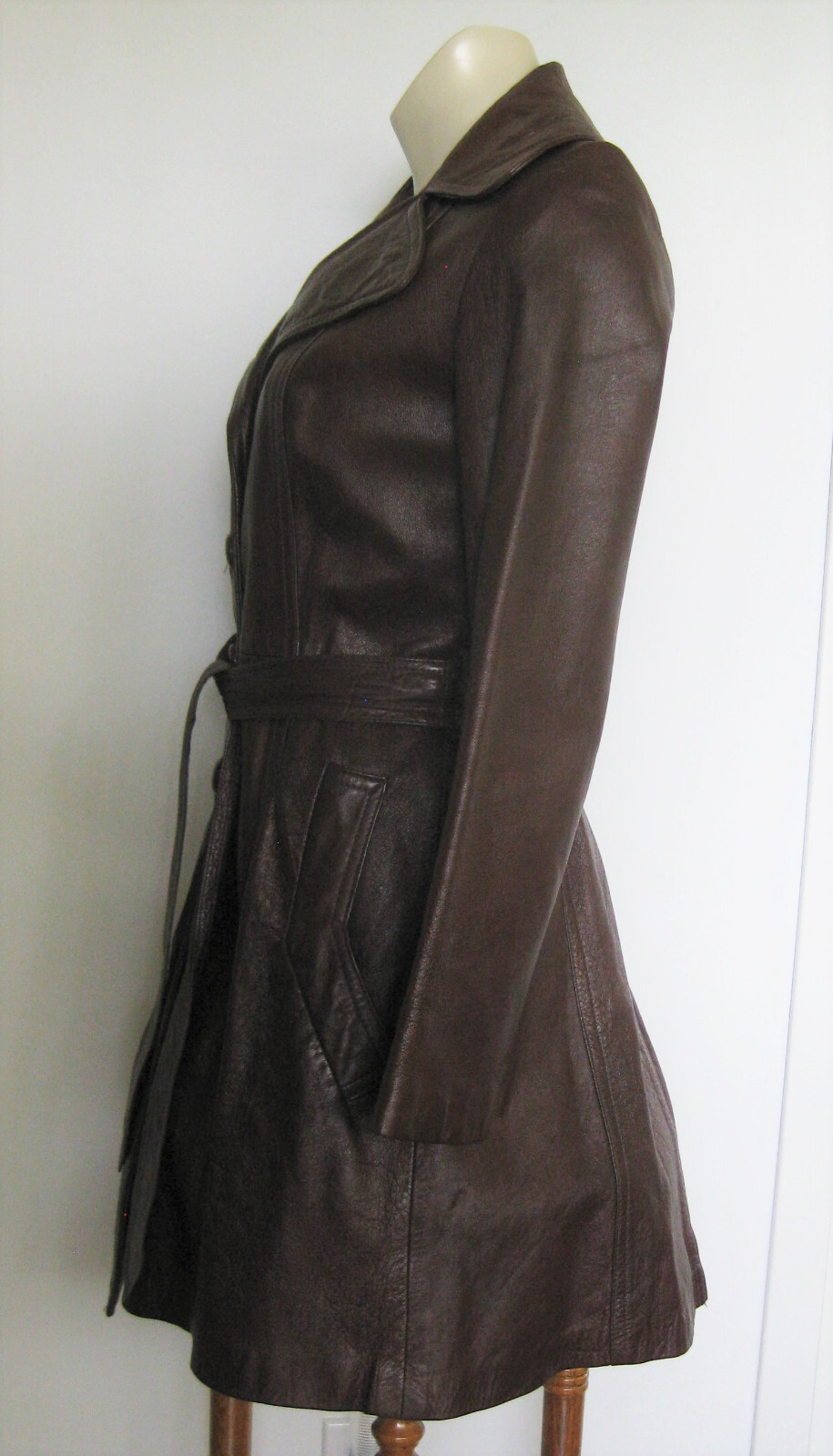 1960s Wilson Leather Trench Coat Women Brown Small Be… Gem