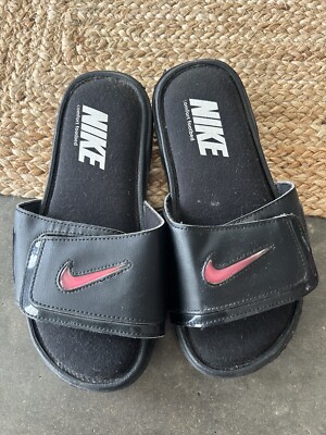 Nike Comfort Footbed Black Slides Sandals Youth 5 Pink Swoosh Logo | eBay