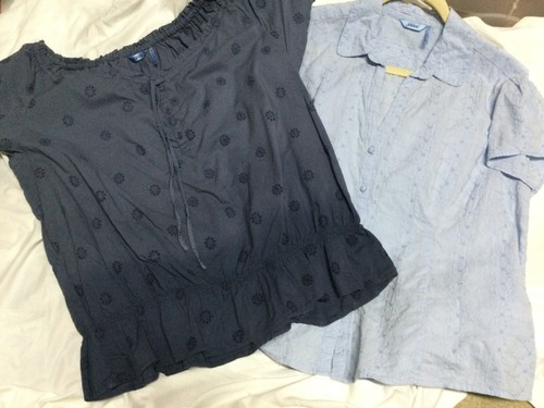 Izod Damen Oberteile Sommer zwei 2 Kurzarm Button Down Bluse Ombre Blau XL - Bild 4 von 6