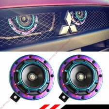JDM NEO CHROME 12V ELECTRIC COMPACT BLAST LOUD HI-LOW GRILL MOUNT HORN A PAIR