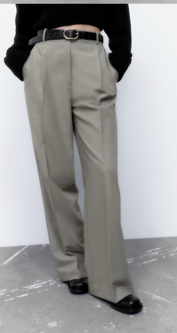 ZARA WOMEN KHAKI WIDE-LEG TROUSERS WITH DARTS SIZE L | eBay