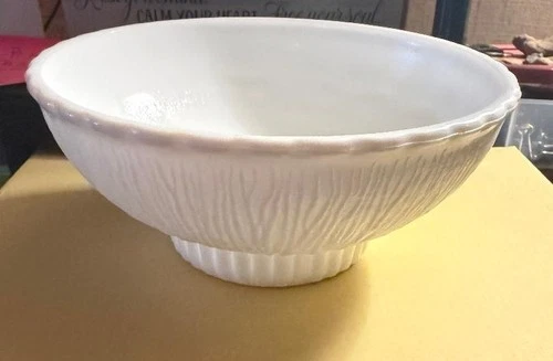 Vintage 1975 FTD Milk Glass Bowl Flower/ Planter /Candy Dish Bark Pattern