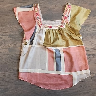 Akemi And Kin Blouse Anthropologie Geometric Multicolor with Embroidery Size XS