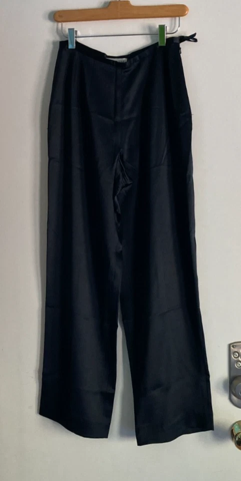 Pantalones Worth Vintage de Lujo para Mujer Talla 4P Negro Seda Pierna Ancha Pantalones Cremallera Lateral Foto 3 de 4
