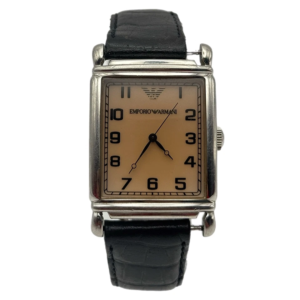 Reloj de cuarzo rectangular Emporio Armani AR0203 esfera beige, cuero negro - Funciona Foto 3 de 4