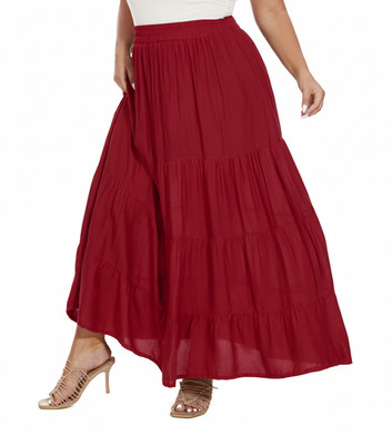 BeautyBatik Women BOHO Solid Rayon Gypsy Long Maxi Tier Peasant Skirt Plus Size