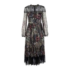 REDValentino Multicolor Floral Silk Lace Pleated Dress Long Sleeve
