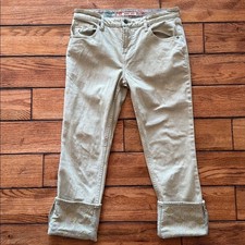 Johnny Was Jeans Womens 27 Cuffed Boyfriend Midrise Green Embroidered Relaxed