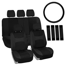 FH Group Full Set Cloth Car Seat Covers, Universal Fit Front and Split Black