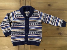 JANIE AND JACK Boy's 2T Blue Fair Isle Button Up Cardigan Sweater Shawl Collar