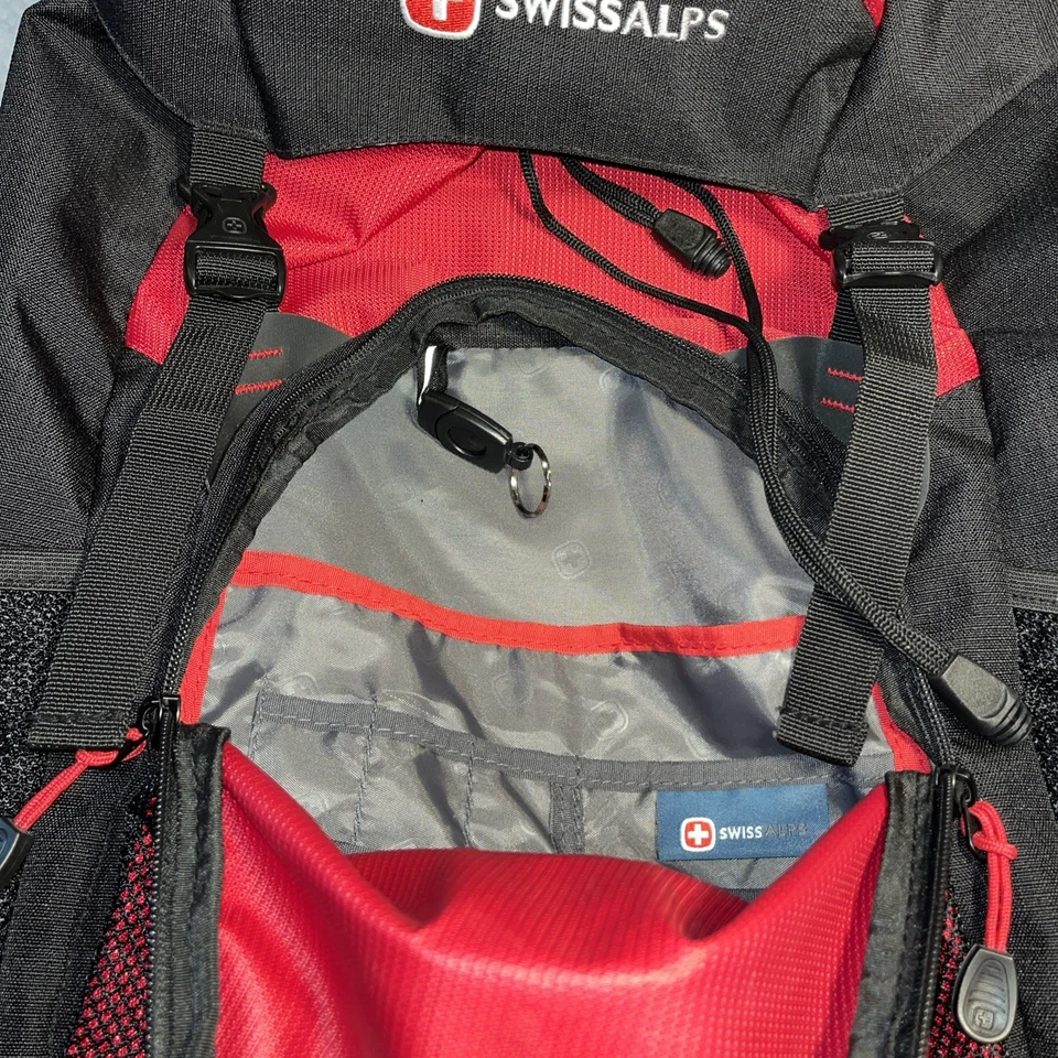 MOCHILA ALPES SUIZOS MEDIANA CAMPING SENDERISMO VIAJE CAMPO MOCHILA ROJA NEGRA Foto 2 de 4